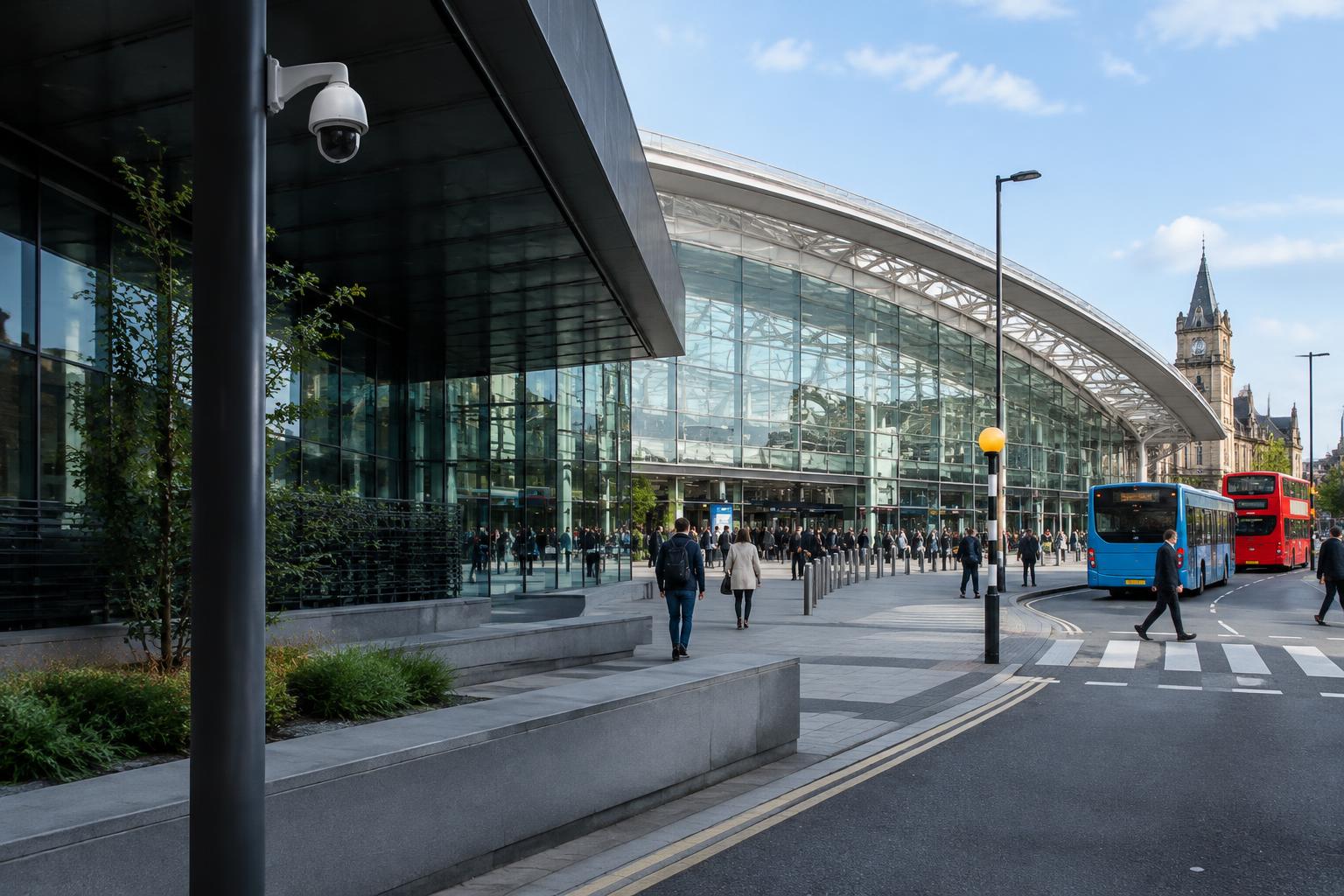 Illustrative city transport station and public plaza