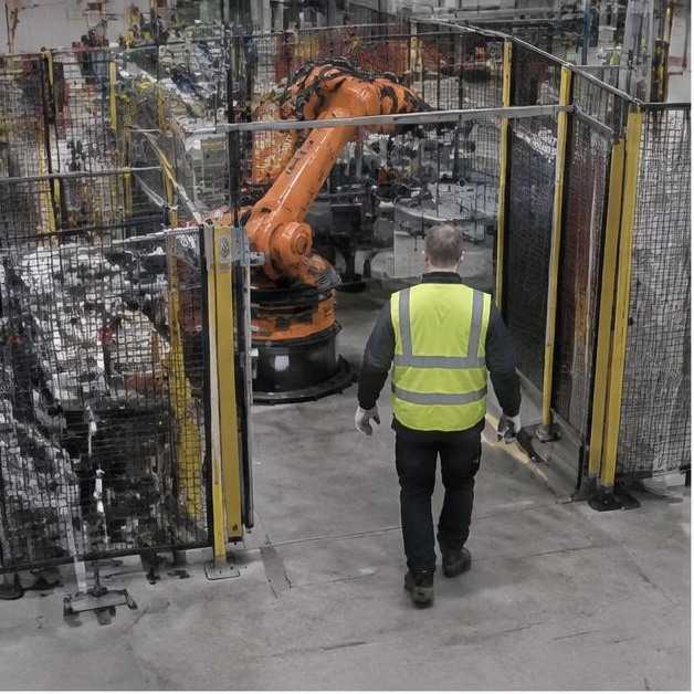 Worker without helmet in Robot Cell 4 — synthetic demonstration, not live